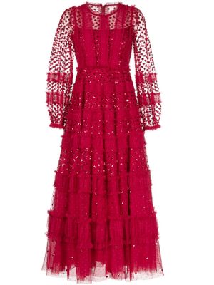 Needle & Thread sequin-embellished A-line gown - Red