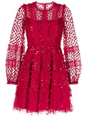 Needle & Thread sequin-embellished A-line minidress - Red