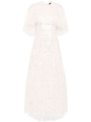 Needle & Thread sequin-embellished cape gown - Neutrals