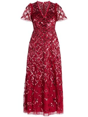 Needle & Thread sequin-embellished V-neck dress - Red