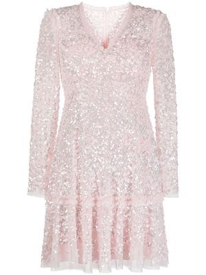 Needle & Thread sequinned long-sleeve skater dress - Pink