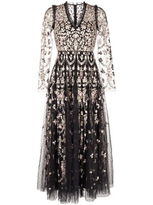 Needle & Thread Victoria Ditsy floral-embroidered dress - Black