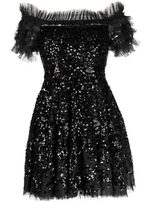 Needle & Thread Wreath sequinned minidress - Black