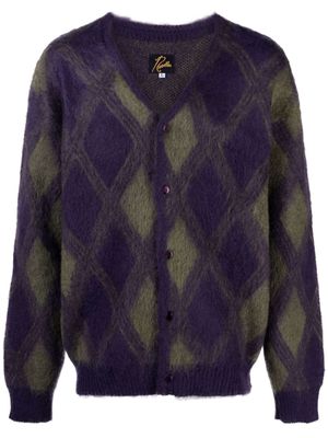 Needles argyle-pattern brushed cardigan - Purple