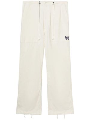 Needles butterfly-embroidered cotton trousers - Neutrals