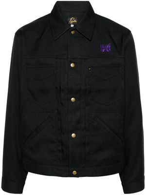 Needles butterfly-embroidered press-stud shirt jacket - Black