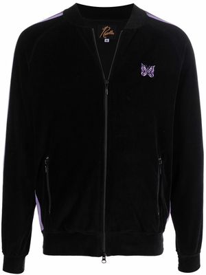 Needles butterfly-embroidered velour track jacket - Black
