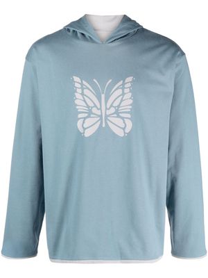 Needles butterfly-print reversible cotton hoodie - Blue