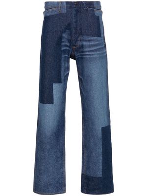 Needles graphic-print whiskering-effect straight-leg jeans - Blue