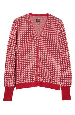 Needles Houndstooth Check Cardigan in A-Red