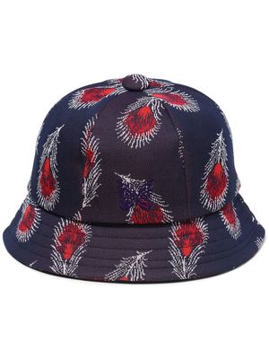 Needles logo-embroidered abstract-print bucket hat - Blue