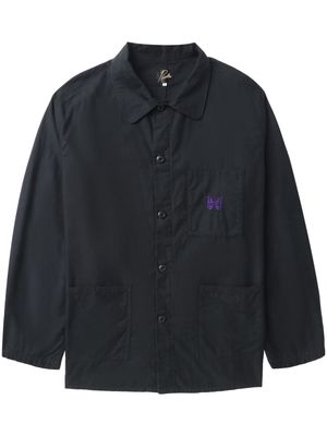 Needles logo-embroidered cotton shirt jacket - Black