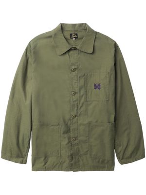 Needles logo-embroidered cotton shirt jacket - Green