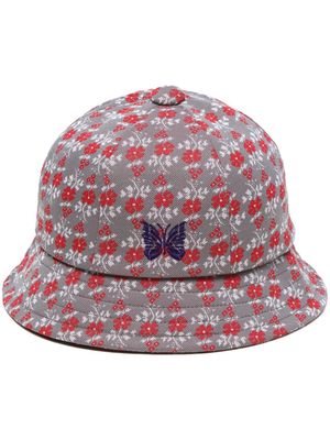 Needles logo-embroidered flower-print bucket hat - Grey