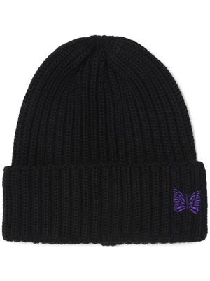 Needles logo-embroidered ribbed-knit beanie - Black