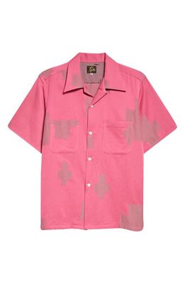 Needles One-Up Short Sleeve Cotton & Linen Button-Up Camp Shirt in C-Pink Cross