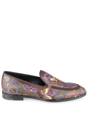 Needles Papillon embroidered leather loafers - Brown