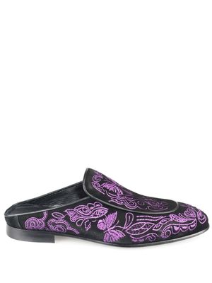 Needles Papillon embroidered suede slippers - Black