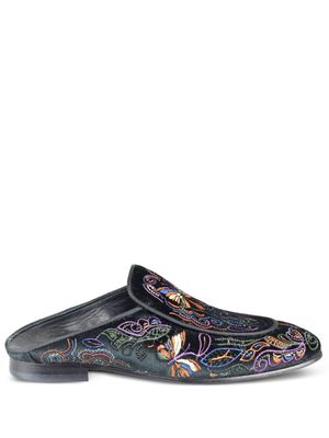 Needles Papillon embroidered velvet slippers - Black