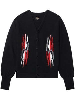 Needles patterned jacquard wool cardigan - Black