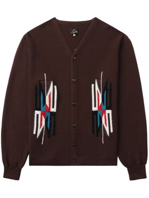 Needles patterned jacquard wool cardigan - Brown