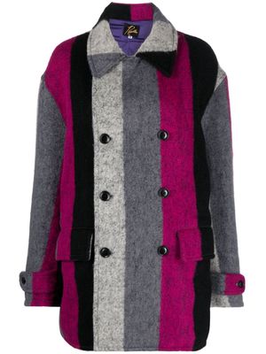 Needles Pea double-breasted striped coat - Black