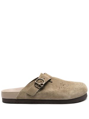 Needles punch-hole detailing suede slippers - Green