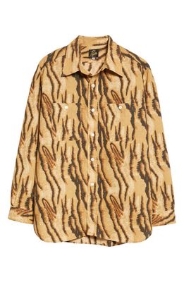 Needles Tiger Stripe Button-Up Shirt in Tiger Brown