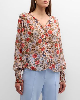 Neha Floral Smocked Long-Sleeve Top