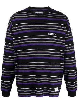 Neighborhood elogo-embroidered striped sweatshirt - Black