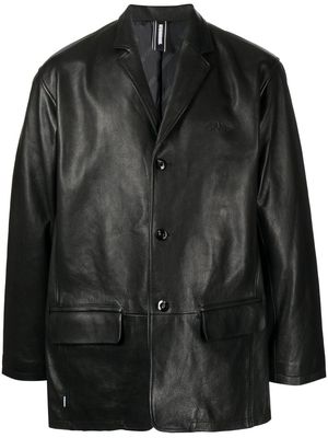 Neighborhood embroidered-logo leather jacket - Black