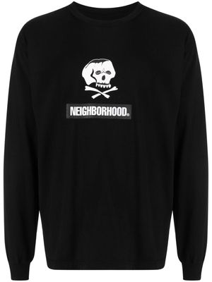 Neighborhood Skull logo-embroidered long-sleeve T-shirt - Black
