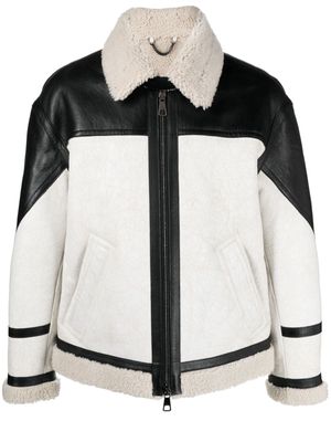 Neil Barrett faux-shearling trim leather jacket - White