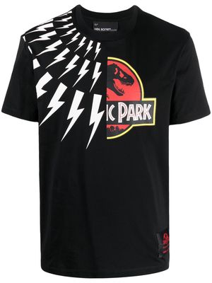 Neil Barrett Jurassic Park & Fair Isle Thunderbolt cotton T-Shirt - Black