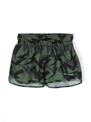 Neil Barrett Kids lightning bolt-print swim shorts - Green