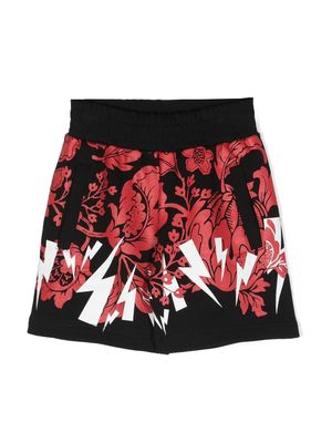 Neil Barrett Kids logo-print floral shorts - Black
