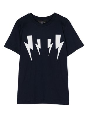 Neil Barrett Kids thunderbolt-print cotton T-shirt - Blue