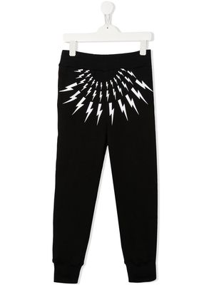 Neil Barrett Kids Thunderbolt-print tapered track pants - Black