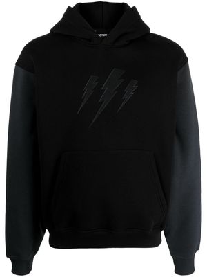 Neil Barrett thunderbolt-motif panelled hoodie - Black