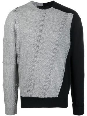 NEIL BARRETT two-tone cable-knit jumper - Grey