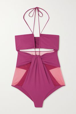 Nensi Dojaka - Cutout Gathered Mesh-paneled Swimsuit - Pink