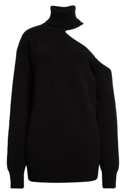 Nensi Dojaka Cutout Oversize Wool & Cashmere Rib Turtleneck Sweater in Black