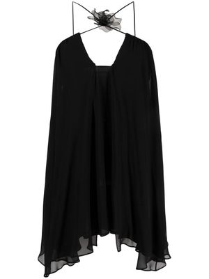 Nensi Dojaka floral-appliqué asymmetric minidress - Black
