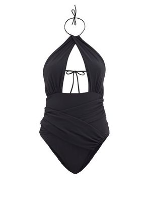 Nensi Dojaka - Halterneck Cutout Ruched Swimsuit - Womens - Black