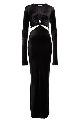 Nensi Dojaka Keyhole Cutout Long Sleeve Velvet Maxi Dress in Black