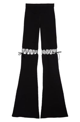Nensi Dojaka Laced Cutout High Waist Rib Flare Leggings in Black