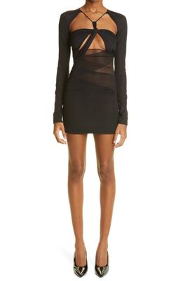 Nensi Dojaka Long Sleeve Cutout Silk Blend Mesh Minidress in Black