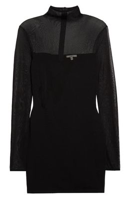 Nensi Dojaka Semisheer Mesh Inset Long Sleeve Minidress in Black