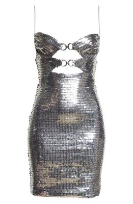 Nensi Dojaka Sequin Cutout Draped Bra Minidress in Metallic Silver Msil