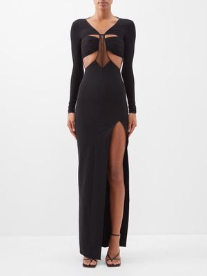 Nensi Dojaka - Slit-leg Cutout Jersey Maxi Dress - Womens - Black